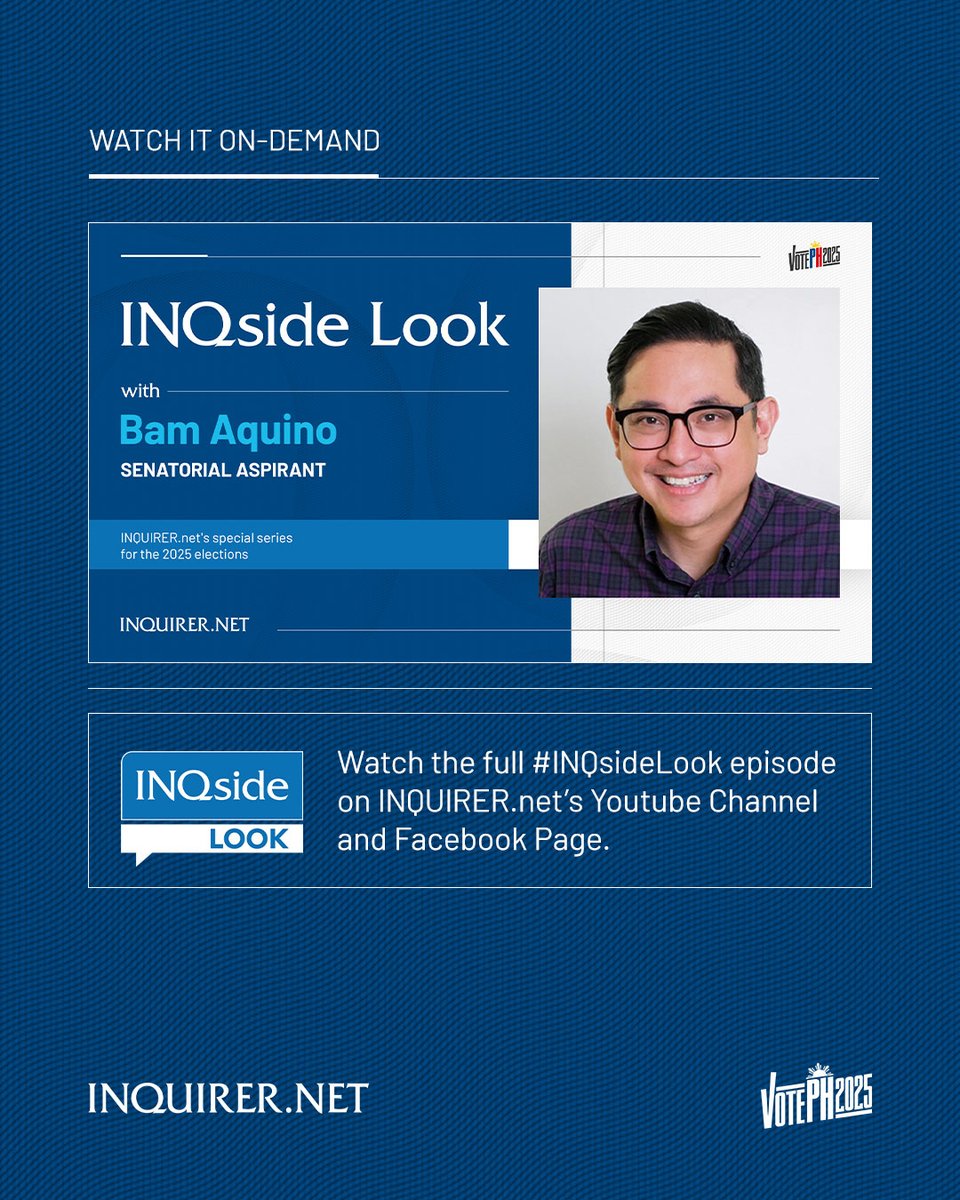inquirerdotnet's tweet photo. Here’s a quick recap of https://t.co/E0yNJSWXKw’s #INQsideLook with senatorial aspirant Bam Aquino, who discussed integrating an employment mechanism into the free college education law, along with his thoughts on working with the Marcos government.
Watch Aquino's full sit-down interview on our YouTube channel and Facebook page. #VotePH
💻 https://t.co/67rKNr0xAc
📱 https://t.co/4362JbJtKR