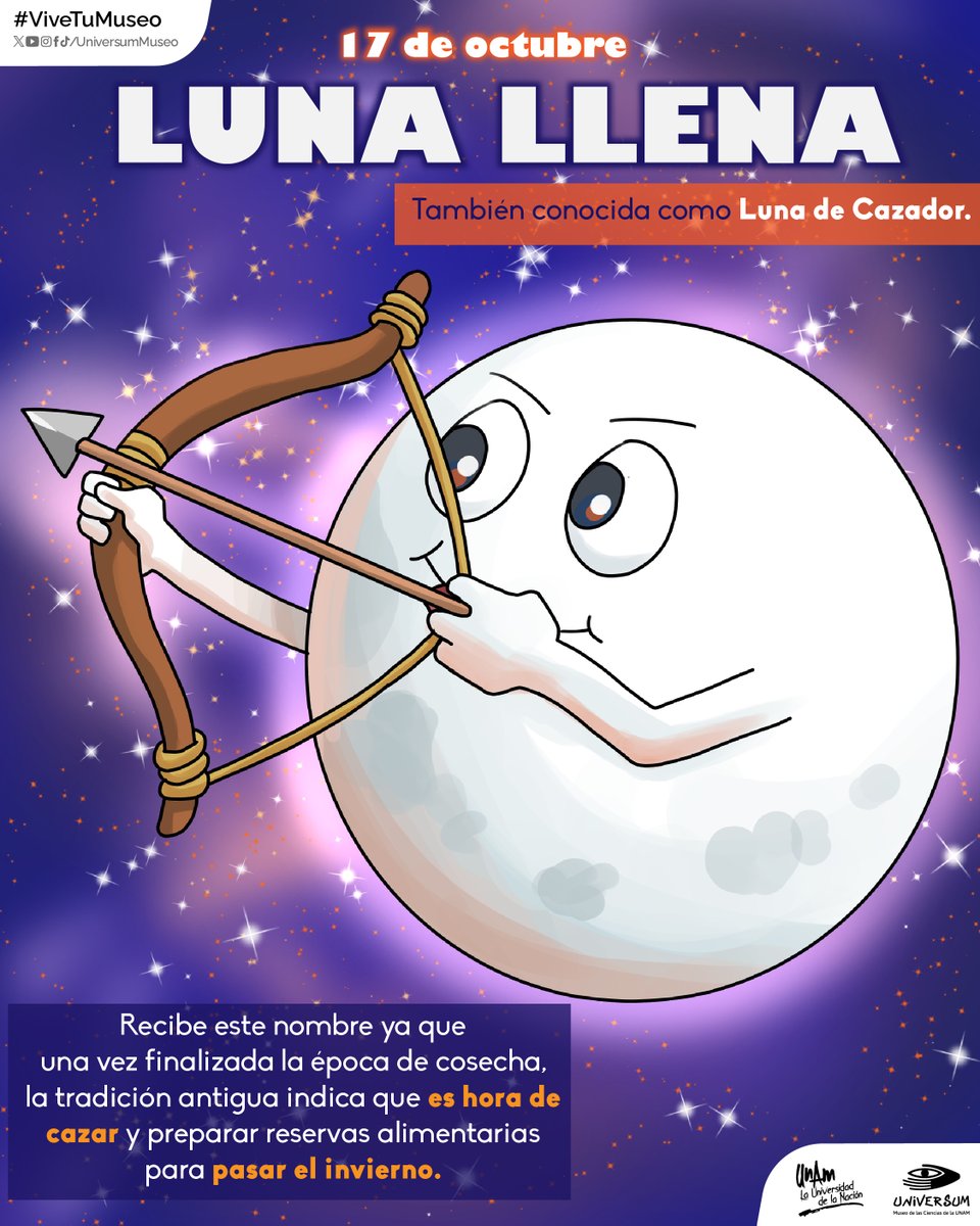 UniversumMuseo's tweet photo. No olvides mirar al cielo. 🌕

El fenómeno será visible en México a partir de las 19:26 horas (hora del centro de México) y alcanzará su mayor proximidad a la Tierra mañana, 17 de octubre a las 6:26 a.m ✨

#ViveTuMuseo https://t.co/XllogqMavQ