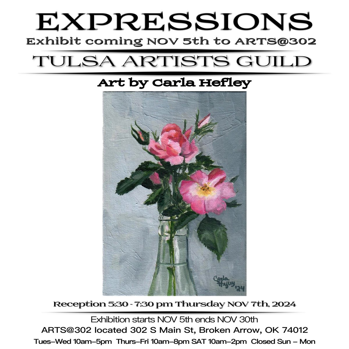 Get Ready! TAG’s EXPRESSIONS Exhibit is coming NOV 5th to ARTS@302 in Broken Arrow just in time for holiday gift buying season! Many sculptures &amp; beautiful paintings by 23 TAG artists like this one by Carla Hefley  will be on exhibit &amp; available for sale.