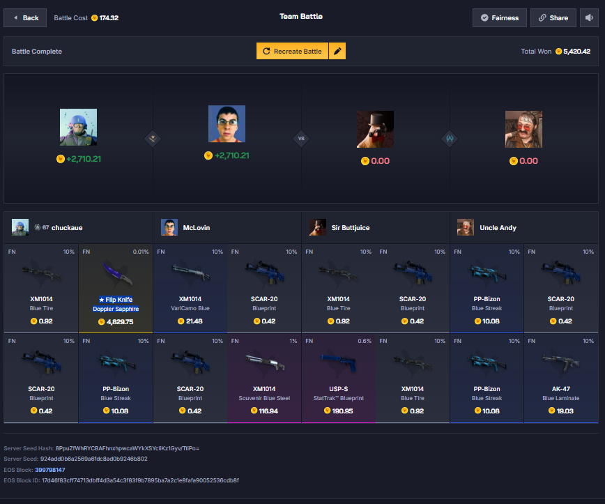 ChickenGGWins's tweet photo. Chuck just popped off with a ★ Flip KnifeDoppler Sapphire worth 4,828.75 🪙 our latest team battle! 

🤑💎 Talk about carrying the squad! Ready for the next big win? 🐔💥 #ChickenGG #CSGO #Cs2
https://t.co/AECQzWtcgG
Big thanks to chuck for donating 100s to the rain! https://t.co/4cD0qre5is