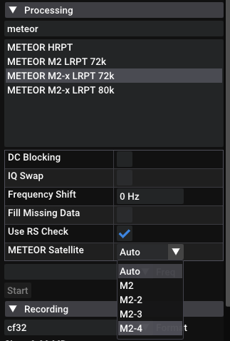 JVital2013's tweet image. For over a week now, METEOR M2-4 has not been properly identifying itself on LRPT - resulting in #SatDump misidentifying the sat as the defunct M2.
To combat this, the latest SatDump nightly now has an override to let you manually specify the LRPT sat you're receiving!