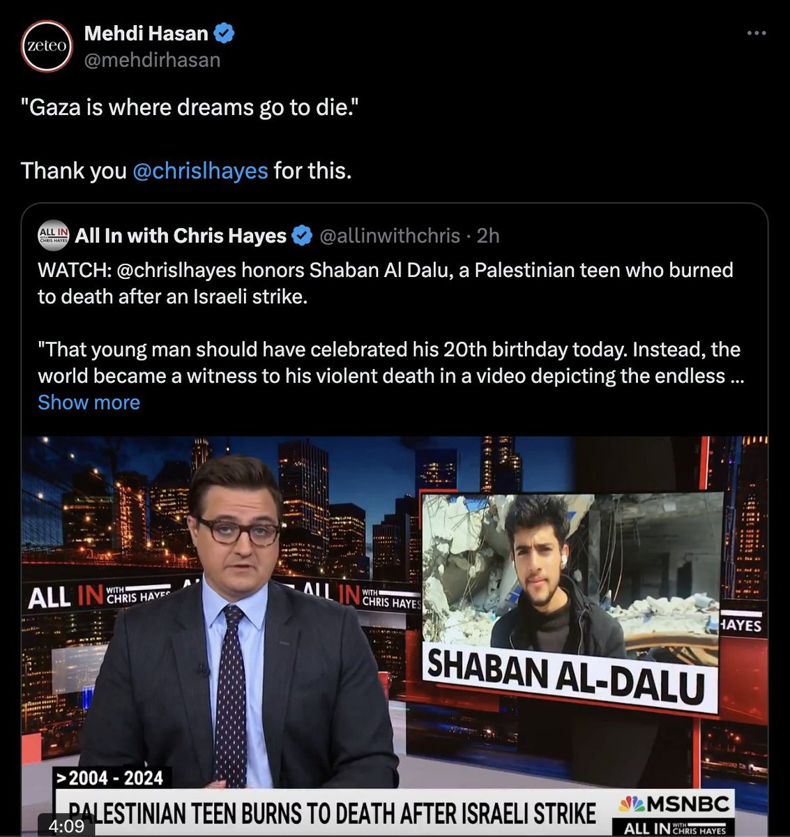 Abandon Harris (@abandonbiden24) on Twitter photo Genuine question for <a href="/chrislhayes/">Chris Hayes</a> and <a href="/mehdirhasan/">Mehdi Hasan</a>: What’s the point of these segments if they boil down to endorsing the very person responsible for the carnage we’re witnessing and the massacred you're eulogizing on your show? Is the goal of this so-called awareness to actually Genuine question for <a href="/chrislhayes/">Chris Hayes</a> and <a href="/mehdirhasan/">Mehdi Hasan</a>: What’s the point of these segments if they boil down to endorsing the very person responsible for the carnage we’re witnessing and the massacred you're eulogizing on your show? Is the goal of this so-called awareness to actually
