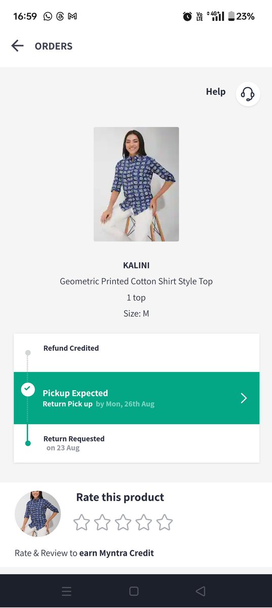 Prernainspire's tweet photo. Dear @myntra @MyntraSupport @myntrashop I purchased this few weeks ago &amp; realised yesterday my refund wasn't processed despite all tags, packaging being intact. Product was returned as is. Can't get thru your customer care no! I need my refund. This is dubious on part of Myntra. https://t.co/dBmW39AGFp