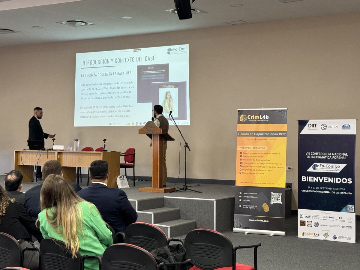 InFo-Conf 2024 -VIII Conferencia Nacional de Informática Forense

Disertación de <a href="/GalleFernandezN/">Matías Fernández N</a>  y <a href="/JPDelord12/">Juan Pablo Delord</a>, "Desenmascarando la Oscuridad: Técnicas Avanzadas de Investigación en la Dark Web": youtube.com/watch?v=_diNmp…

<a href="/UnlamOficial/">Universidad Nacional de La Matanza</a>  <a href="/DiitUnlam/">DIIT UNLaM</a> #RedUNIF <a href="/infolabmdq/">InFo-Lab</a>   <a href="/criml4b/">Criml4b</a>