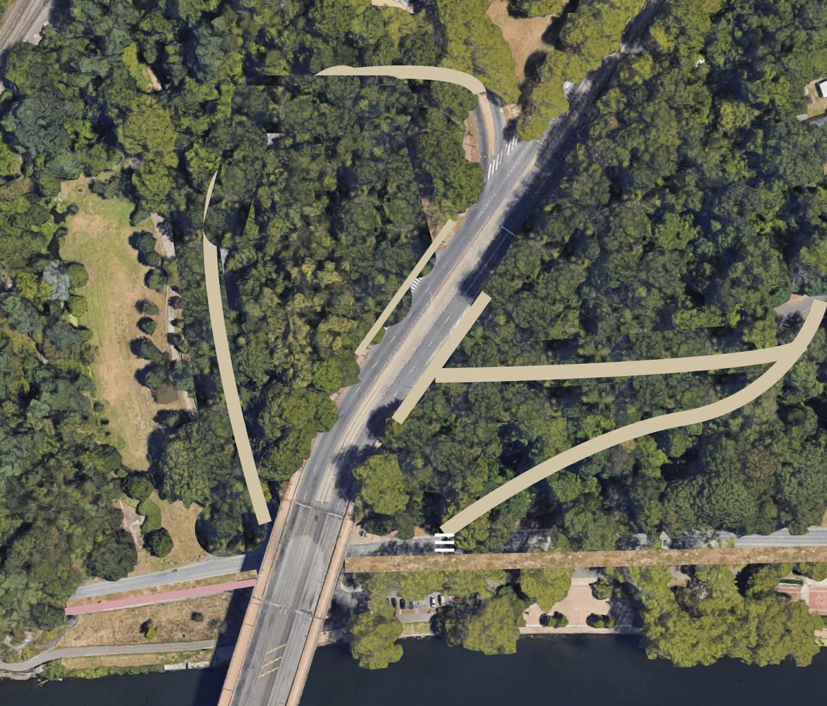 A haphazard visualization of a way to return Fairmount Park's eastern riverbank to a beloved park.

In short: make Kelly Drive 1 direction each way, add parking along the edge, create a dedicated bike trail, add frequent pedestrian crossings, and tame intersections.