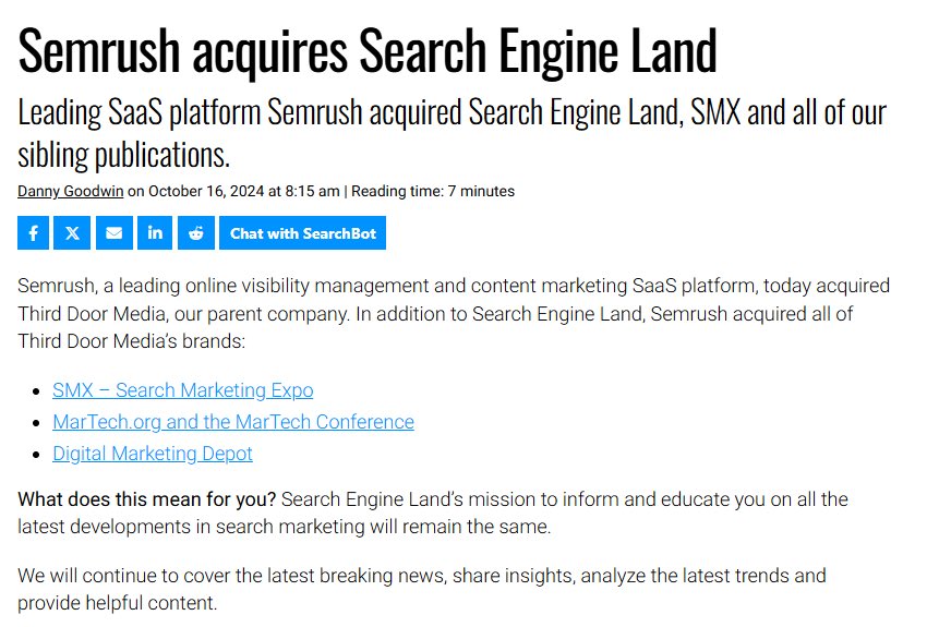 Just when you thought <a href="/semrush/">Semrush</a> couldn’t dominate more, they go and buy <a href="/sengineland/">Search Engine Land</a> too. 

What’s next, world domination?