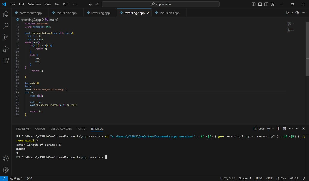YashikaCha83487's tweet image. #25daysofcode #namespace
day 20
checking if string is palindrome or not using recursion and without using recursion