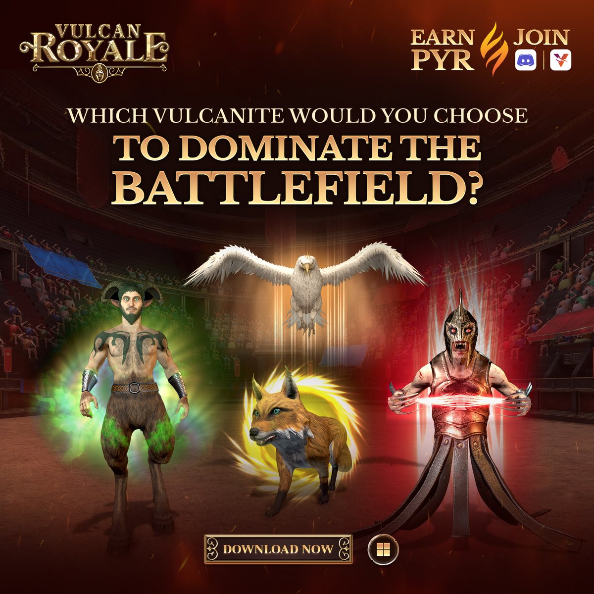 The arena calls for a champion⚔️

Put your bets on the best🔥
Choose your Vulcanite and get ready for the fight⚔️
 
Download the game today | Available on PCs💻

#BattleRoyale #Gaming #Gamer #vulcanroyale