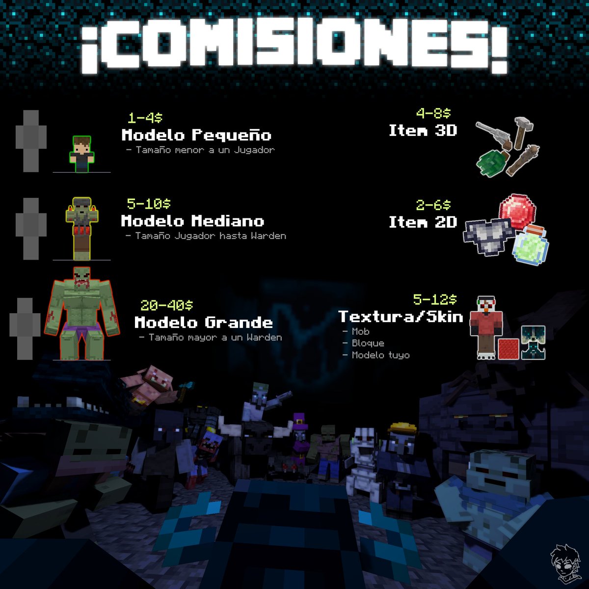 ¡¡Hola!!
Finalmente me di por abrir ¡¡¡COMISIONES!!!

SI ESTÁS INTERESADO, ES IMPORTANTE LEER EL COMENTARIO QUE PUSE ABAJO :DDDD