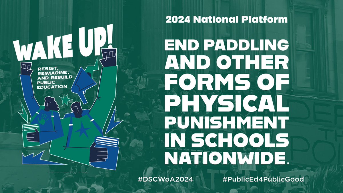 Corporal punishment disproportionately impacts Black, Brown, Native Americans and students with disabilities.
#WakeUp!
#DSCWoA2024
#endphysicalviolenceagainstchildren