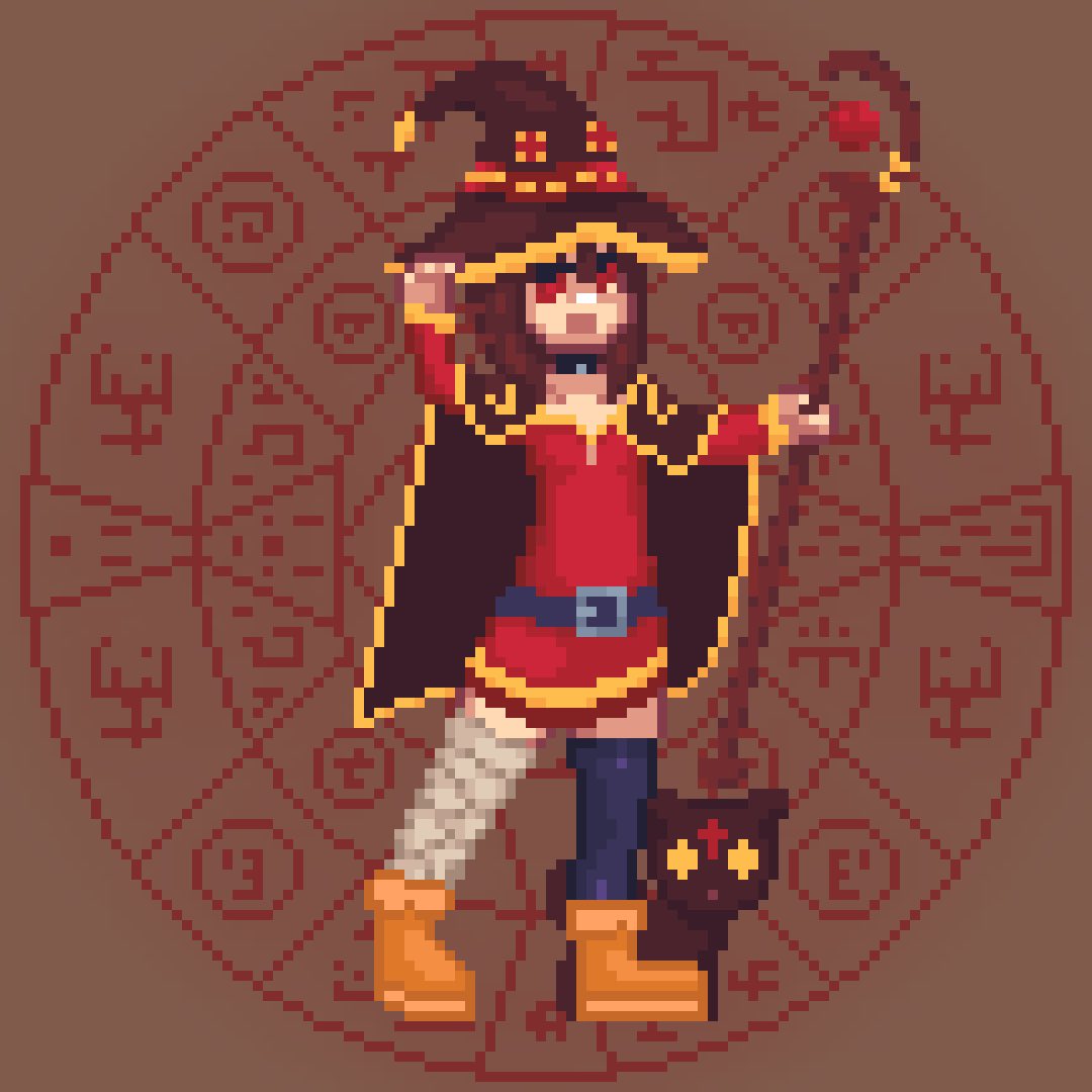 PocketDotRat's tweet photo. I’ve wanted to make a sprite for Megumin for literal years and I’ve finally gotten around to it. #Pixel #Konosuba https://t.co/XxDXq0aVoc