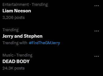 <a href="/jtuck151/">J Tuck</a> Late into the afternoon and #FireTheGMJerry is trending
Everyone's had enough regardless of what the team's record is by end of season.