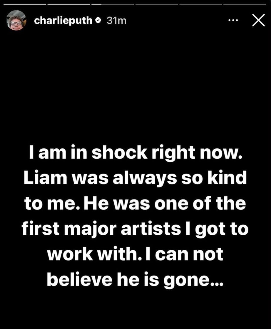 charlie puth tmb subió algo al respecto :( q los conocidos de Liam suban cosas de esto lo vuelve tan real