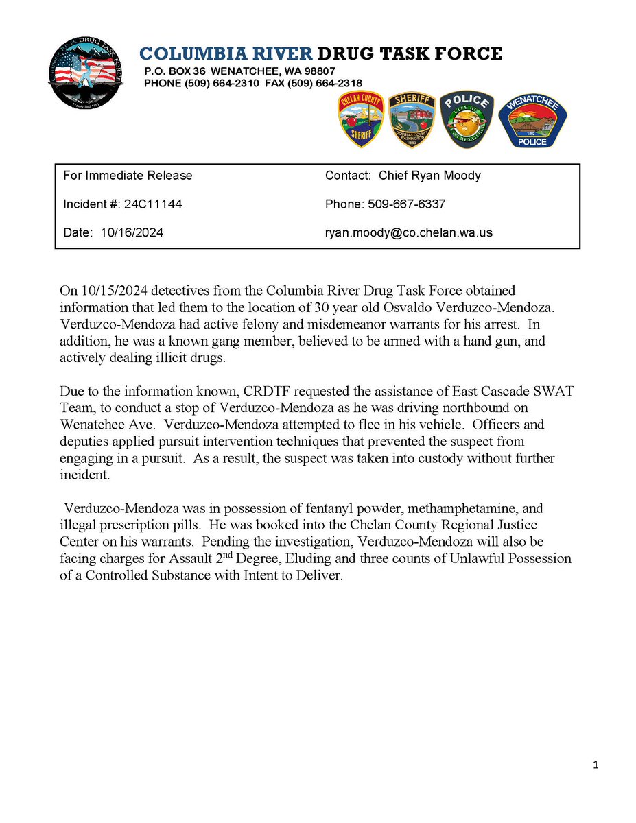 **Columbia River Drug Task Force Media Release**