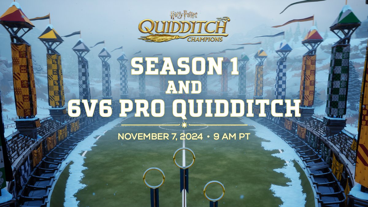 QuidditchGame's tweet photo. Calling all Champions! Season 1 of #QuidditchChampions will release on 11/7/24 at 9 AM PT - and it includes the new 6v6 Pro Quidditch Mode! https://t.co/rSqtlTzHPO