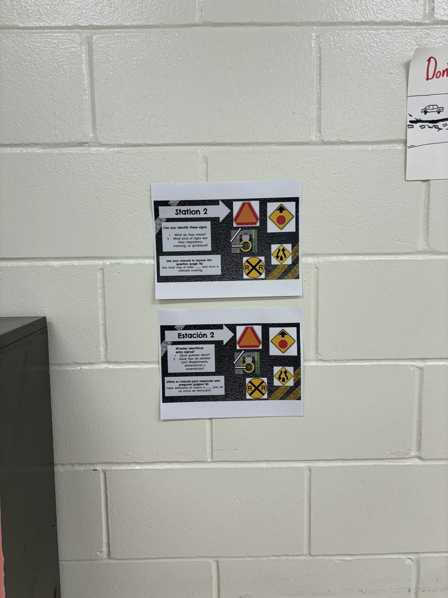 HPEapalombi's tweet photo. Working on some stations this week to learn and understand more about signs, signals, and road markings in Driver Ed! Both in English and Spanish #DriverEd https://t.co/TpjsjYKVrX