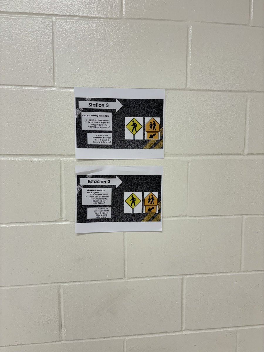 HPEapalombi's tweet photo. Working on some stations this week to learn and understand more about signs, signals, and road markings in Driver Ed! Both in English and Spanish #DriverEd https://t.co/TpjsjYKVrX