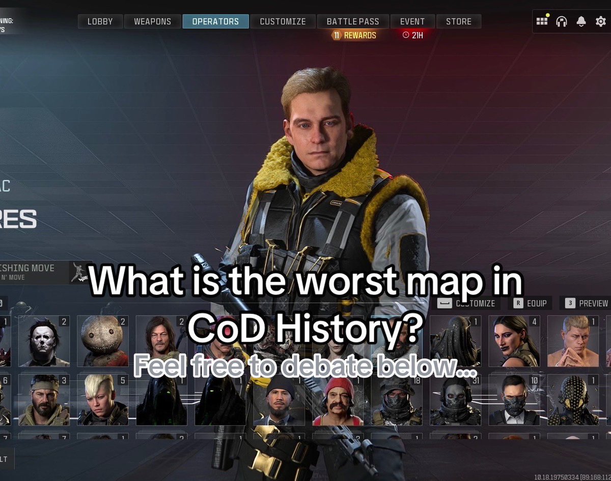 thatoperatorguy's tweet image. What is the worst map in CoD History? 🤔
Reply below with what you think it is! 🤠
#MW3 #MWIII #Warzone3 #Warzone #CallOfDuty #BlackOps6