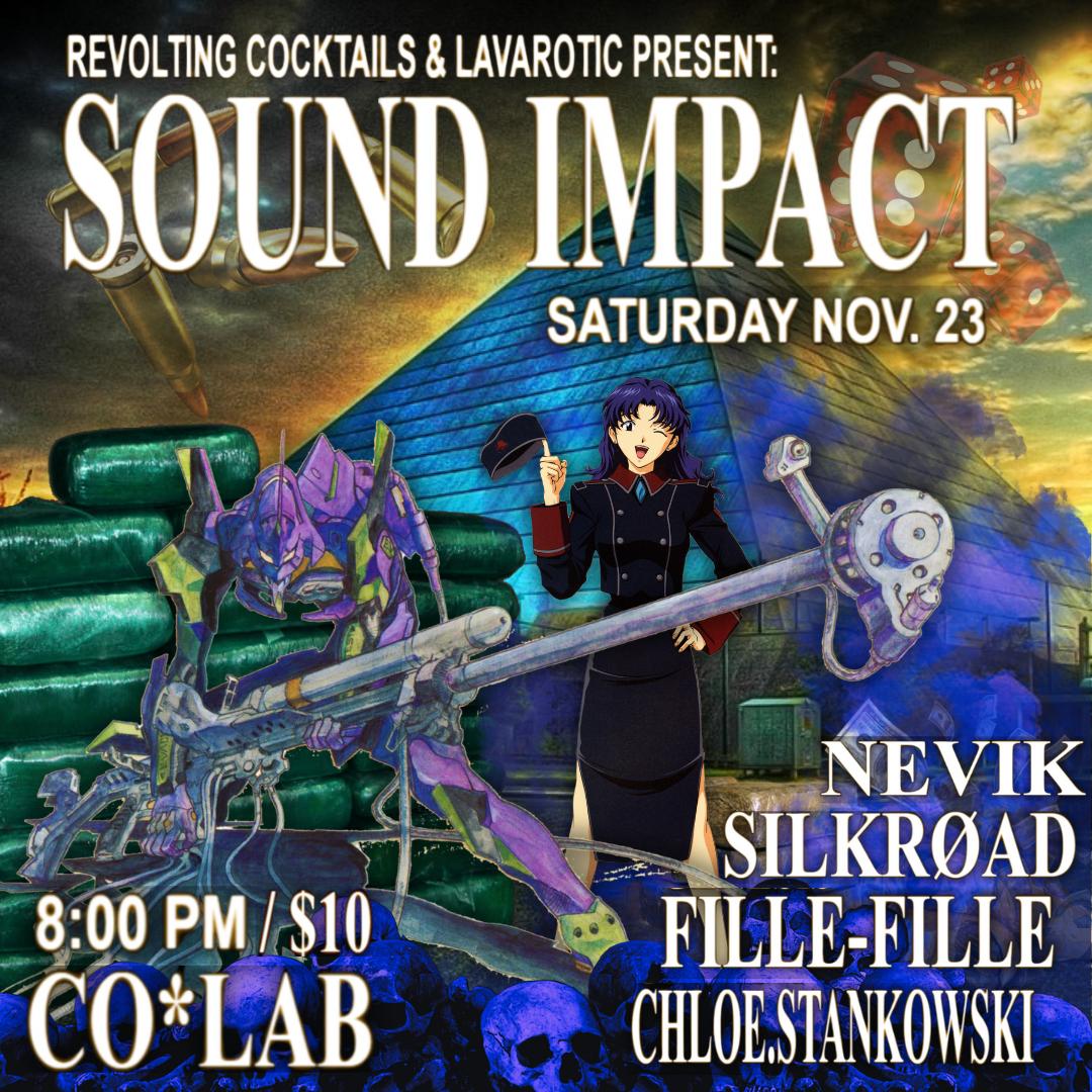 Finally, on November 23, we are hosting s Hyperpop event called Sound Impact, featuring Chloe Stankowski, Nevik, SILKRØAD and Fille Fille. All ages, at CO LAB, directly North of the Quarters Arts LRT Station. 

9641 102A Avenue. 

Tix below:

eventbrite.com/e/sound-impact…