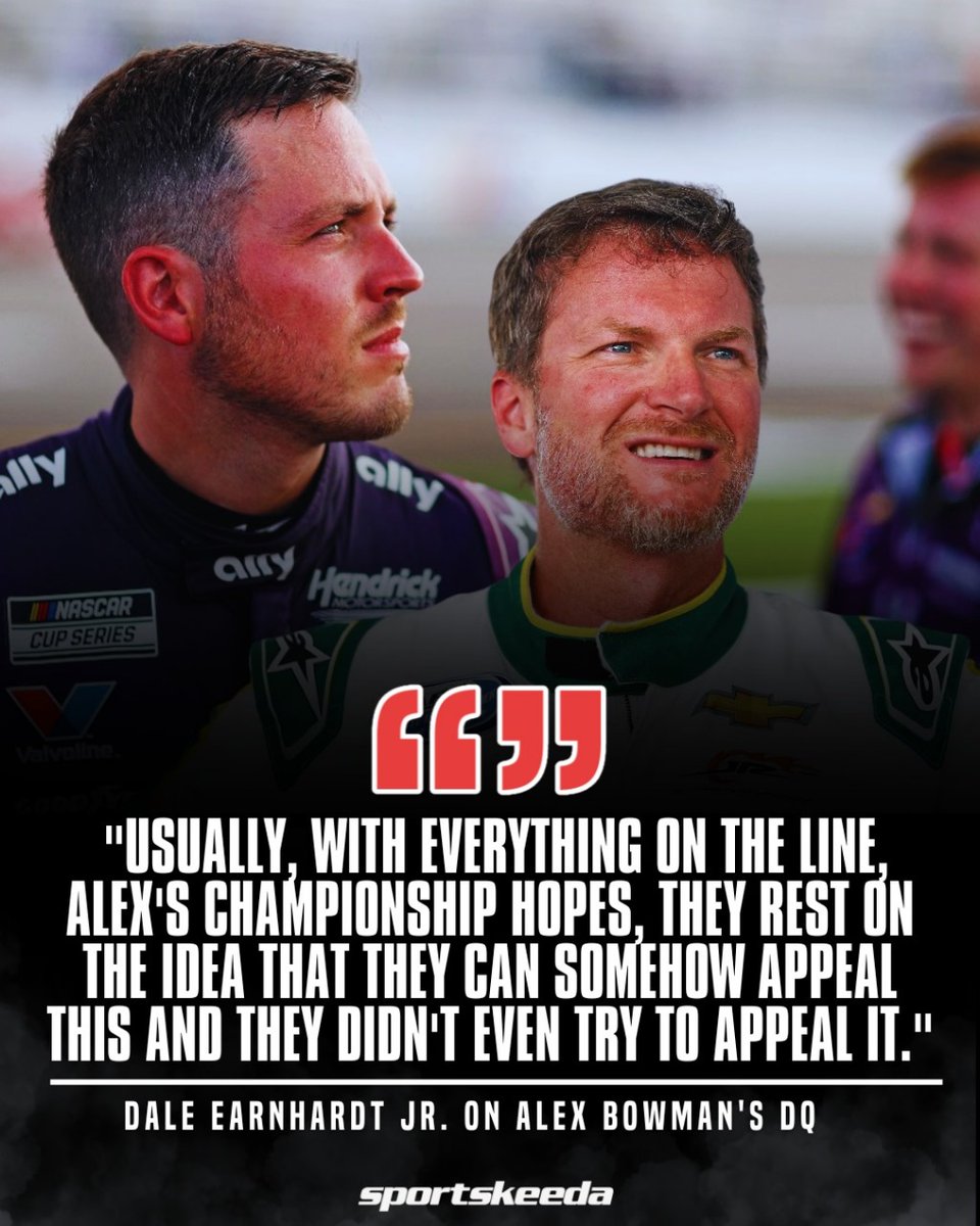 NASCARatSK's tweet photo. Dale Earnhardt Jr. is SURPRISED by Hendrick Motorsports' decision on Alex Bowman's disqualification😬
#NASCAR #JeffGordon #RickHendrick https://t.co/HXHaO644Ez