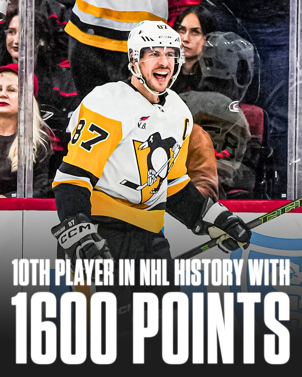 Sidney Crosby is the first player to reach 1,600 NHL points since Jaromir Jagr in 2011 😳