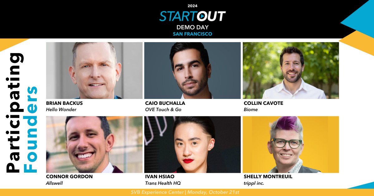 StartOut's tweet photo. We're SO thrilled to announce our 2024 Demo Day San Francisco participating founders + companies! 🤩 

🏳️‍🌈 Learn more about these LGBTQ+ entrepreneurs and join us in San Francisco on Monday 10/21 to cheer them on! Register for free at https://t.co/vsm0tgesbl

#StartOutDemoDay https://t.co/bJJ6CKAGVk