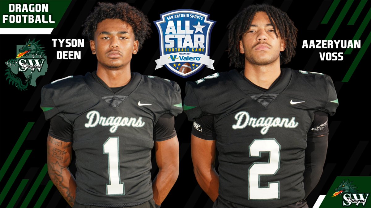 Seniors, <a href="/tyson_deen/">Tyson Deen</a>  and <a href="/AazeryuanVoss11/">Aazeryuan “Z” Voss</a> , have been selected to the 47th annual San Antonio Sports All Star Football Game presented by Valero!

<a href="/SA_Sports/">San Antonio Sports</a>  hosts the annual Football All Star Game and it consists of the best players from the greater San Antonio area!

#WeAreSW
