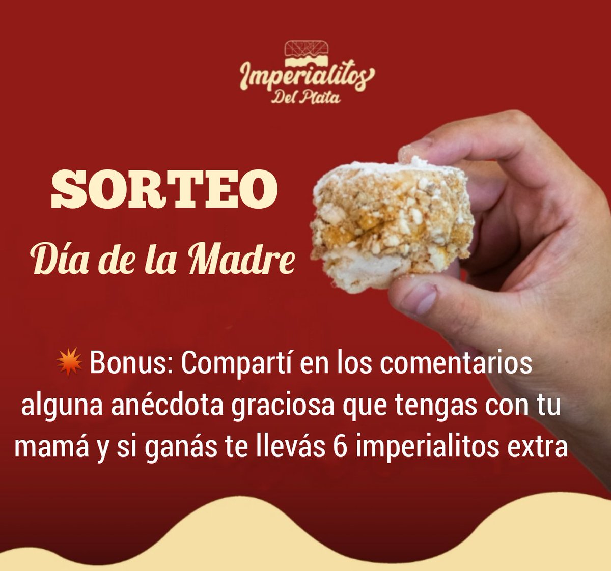 imperialitosdp's tweet image. Sorteo para Mamá 🥰

Premios:
🥇20 imperialitos
🥈12 imperialitos

Para participar: 
📌Hacé repost 🔁
📌Seguí esta cuenta 👥

💥Lee bien que hay bonus 😉

Sortea el 19/10 a las 18.30 hs.
El premio se retira en City Bell.

La sonrisa de mamá es más linda con azucar impalpable 😁