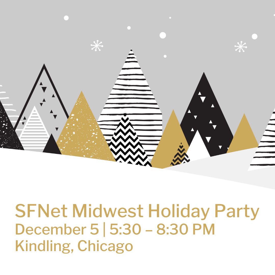 Join us for a lively night of networking, drinks, and heavy appetizers at Kindling for the SFNet Midwest Annual Holiday Party. Last year we hosted representatives from over 90 different firms at this can't miss event!

Register here: community.sfnet.com/midwestchapter…