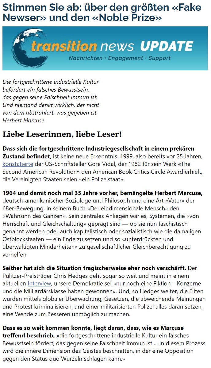C_Transition2's tweet photo. Stimmen Sie ab: über den größten « #FakeNewser» und den « #NoblePrize»
#TransitionNews #Newsletter
Weiterlesen ... (https://t.co/7UNRAd8Zd5)
Bleiben Sie informiert über die aktuellen #News und registrieren (https://t.co/3736LMxTmF) Sie sich für den kostenlosen #newsletter
#transitionnews #newsletter #award #FakeNews
