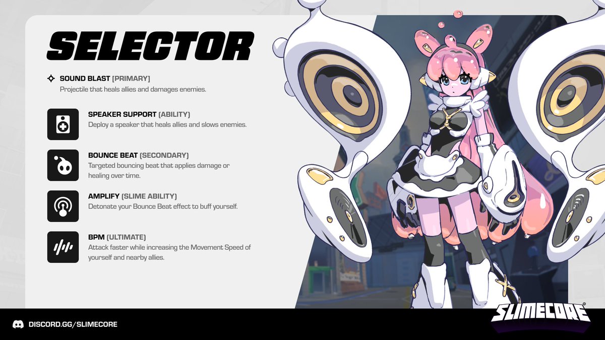 Check out 🎯Scanner, 🎸Claypool, and 📻Selector, three of the Core-hunters you'll be able to play during next week's Invitational!

🎮 Playtest info at discord.gg/SLIMECORE