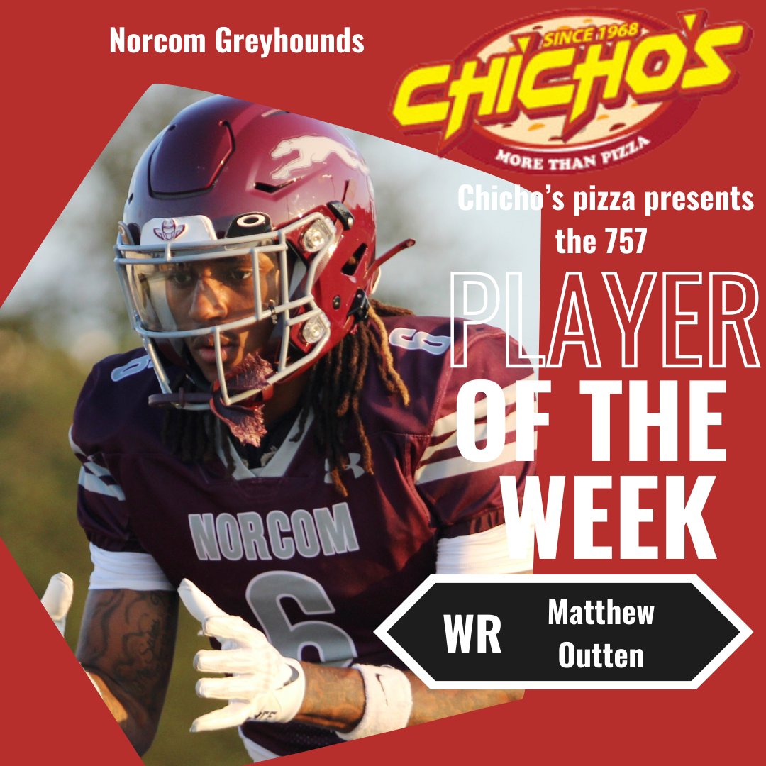 Congrats to our latest Chicho's Pizza 757 Football Player of the Week, Norcom WR Matthew Outten!

The Penn State recruit had 325 all-purpose yards and 4 TD's with 23 rushes for 149 yards and 2 TD's, 2 receptions for 148 yards and 2 TD's in a 36-20 win over city rival Churchland.