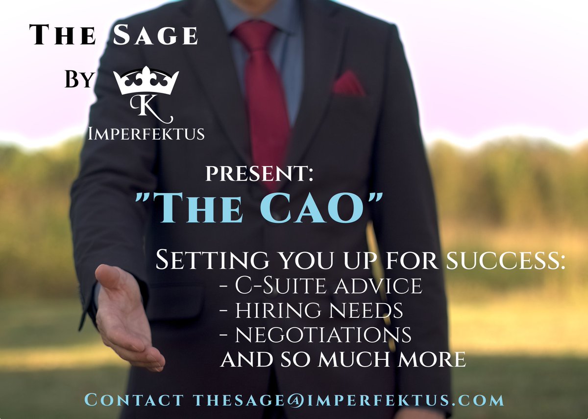 imperfektus's tweet photo. We are pleased to announce our executive advisory branch, The Sage, have a new offering: The CAO (Chief Advisory Officer)

This is something you will only see from us, as it is bespoke, an Imperfektus original.

We sit with your C-Suite, and set you up for success. https://t.co/gBWZjYug4l