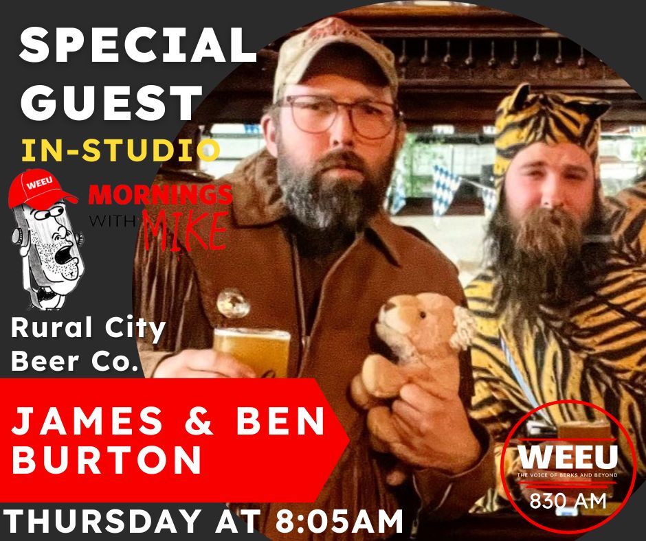 830WEEU's tweet photo. Don't miss the fun tomorrow at 8:05am when @MikeKellerRadio &amp; @BMcCoolSpeaks welcome James &amp; Ben from @RuralCityBeer onto the Mornings with Mike Morning Pint, brought to you by Pagoda City Brewing. https://t.co/0sWAKO431E