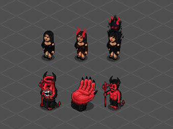 Rares "Diabolic" and "Wicked Witches" 4 the LiveWeen camp on <a href="/habblivein/">Habblive</a>. #HabboHotelOrigins #Habbo #PixelArt #Habboween 👺👺👺