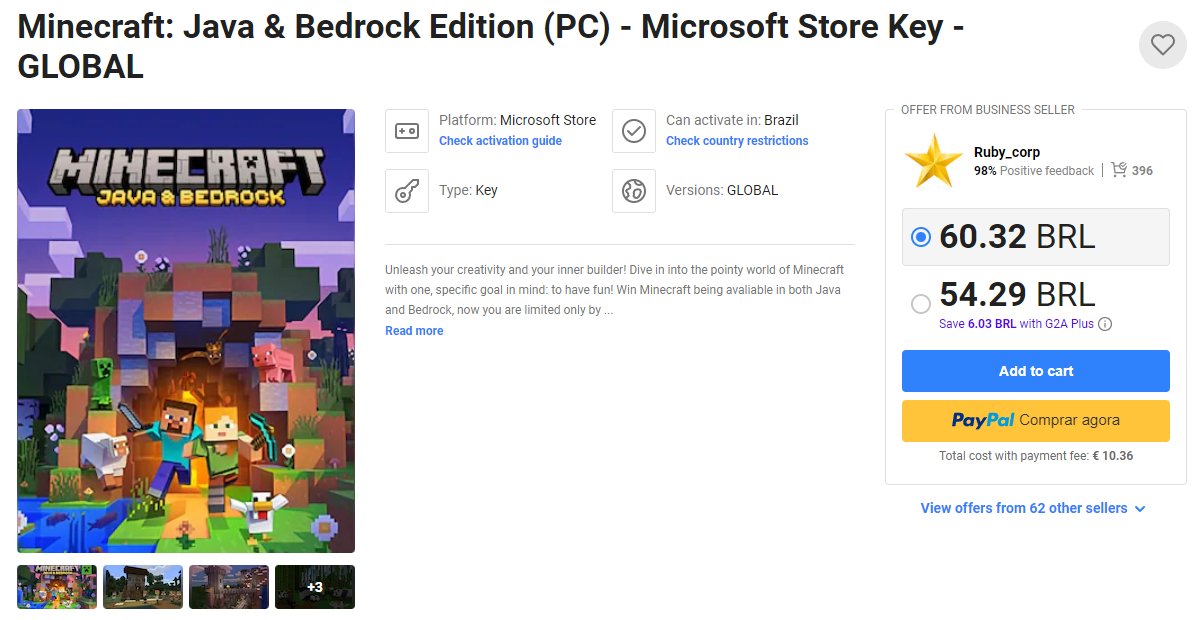 RoberSouzza's tweet image. Minecraft por menos da metade do preço. Isso consegue ser mais barato que a promoção que a própria Mojang deu no aniversário de 15 anos!! Coisa linda de se ver