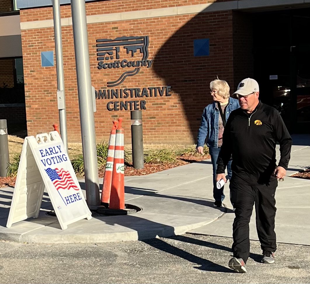 JohnBlunk's tweet image. #Iowans started voting early in The General Election today. There was a steady stream throughout the day at the Scott County Administrative Building. #NewSticker