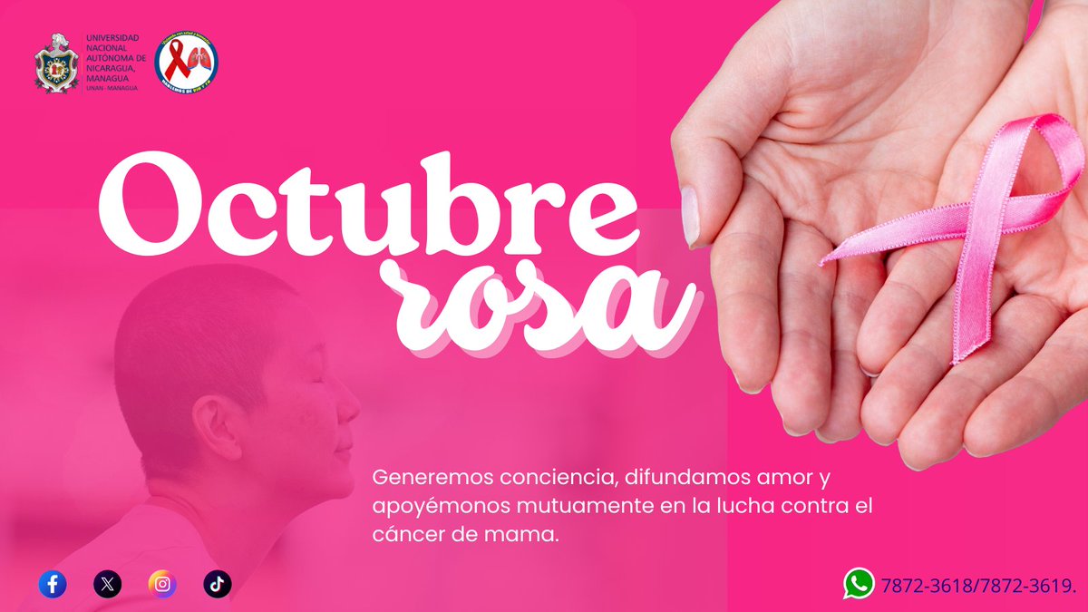 🌸 Octubre Rosa: Juntos por la Conciencia del Cáncer de Mama 🌸
Recordemos que el autoexamen y las mamografías pueden salvar vidas. Apoyemos a quienes luchan contra esta enfermedad y honremos la valentía de quienes han enfrentado esta batalla.