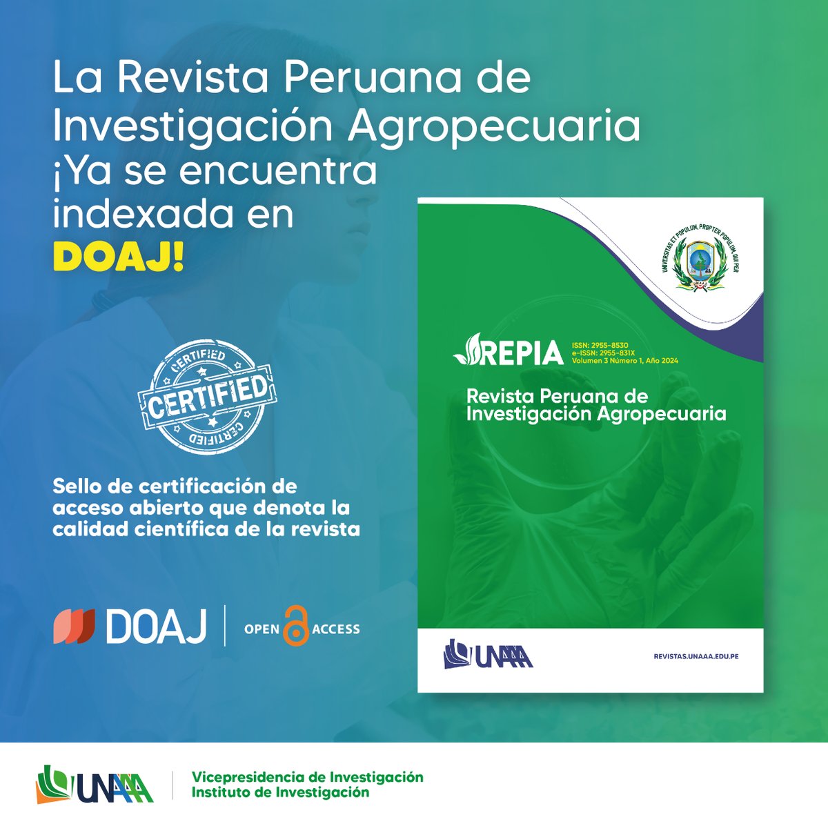 PinedoLloy's tweet photo. Nueva revista científica en @DOAJplus 

Se trata de la Revista Peruana de Investigación Agropecuaria (REPIA), editada por la Universidad Nacional Autónoma de Alto Amazonas.

Portal: https://t.co/XOIaiahers

#RevistaCientífica #PublicaciónCientífica #REPIA #UNAAA https://t.co/qMnqm61L9W