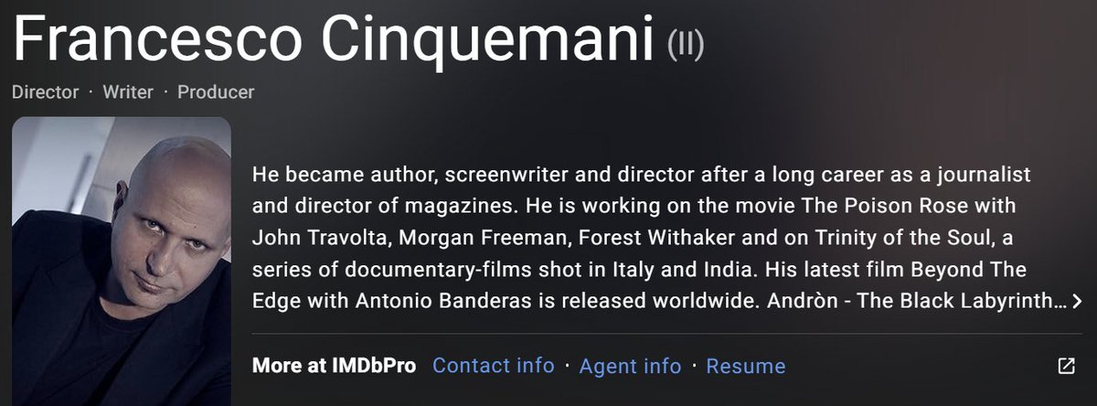 Pujemin's tweet photo. Our Director! Francisco Cinquemani - 24 Director Credits. What struck me was though originally a journalist, At theatre he directed the Compagnia Stabile Assai, the oldest Theatre Company of prisoners-actors.
#TheGhostsofMonday
#Splatterday2K https://t.co/Q80TdKOxk9