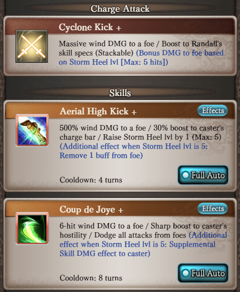 Randall Cyclone Randall Cyclone Kick: Now also boosts Randall's skill specs (stackable ...