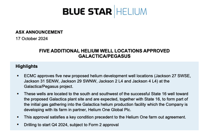 The Colorado Energy and Carbon Management Commission approves five new proposed #helium development well locations at <a href="/HeliumBlue/">Blue Star Helium Limited</a>'s (#ASX: $BNL; #OTCQB: $BSNLF) Galactica/Pegasus project👉tinyurl.com/3r4yx9dj
#bluestarhelium #GalacticaPegasus #carbonatedsoftdrinkscsdsmarket