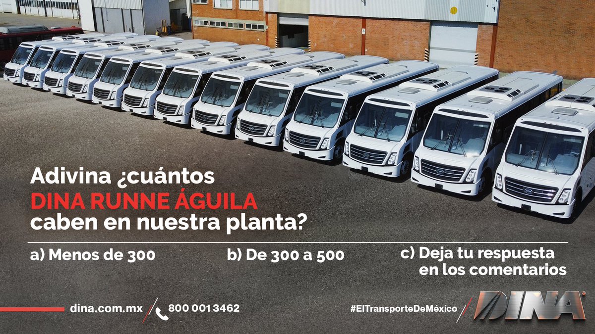 DINA (@dinamx) on Twitter photo Nuestra planta de producción está llena de fuertes y rendidores DINA RUNNER ÁGUILA, pero nunca los hemos contado. Los leemos en los comentarios.
👉🏻 dina.com.mx
📱 Llámanos al 800 001 3462
💻 Escríbenos a dina@dina.com.mx
#DINA #ElTransporteDeMexico #SiEsDinaSiCamina Nuestra planta de producción está llena de fuertes y rendidores DINA RUNNER ÁGUILA, pero nunca los hemos contado. Los leemos en los comentarios.
👉🏻 dina.com.mx
📱 Llámanos al 800 001 3462
💻 Escríbenos a dina@dina.com.mx
#DINA #ElTransporteDeMexico #SiEsDinaSiCamina