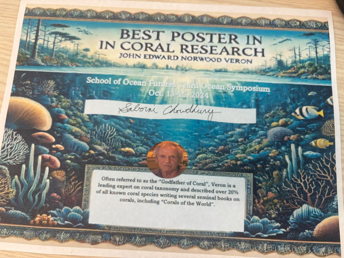 An amazing experience at the School of Ocean Futures Symposium! Met new grad buddies from Hawaii and Bermuda , shared my research with fellow ocean scientists and also grabbed the best poster award in coral research! Thank you <a href="/ocean_keshi/">🌍</a> for supporting me! 🤩🌊🪸🪼👩🏻‍🔬