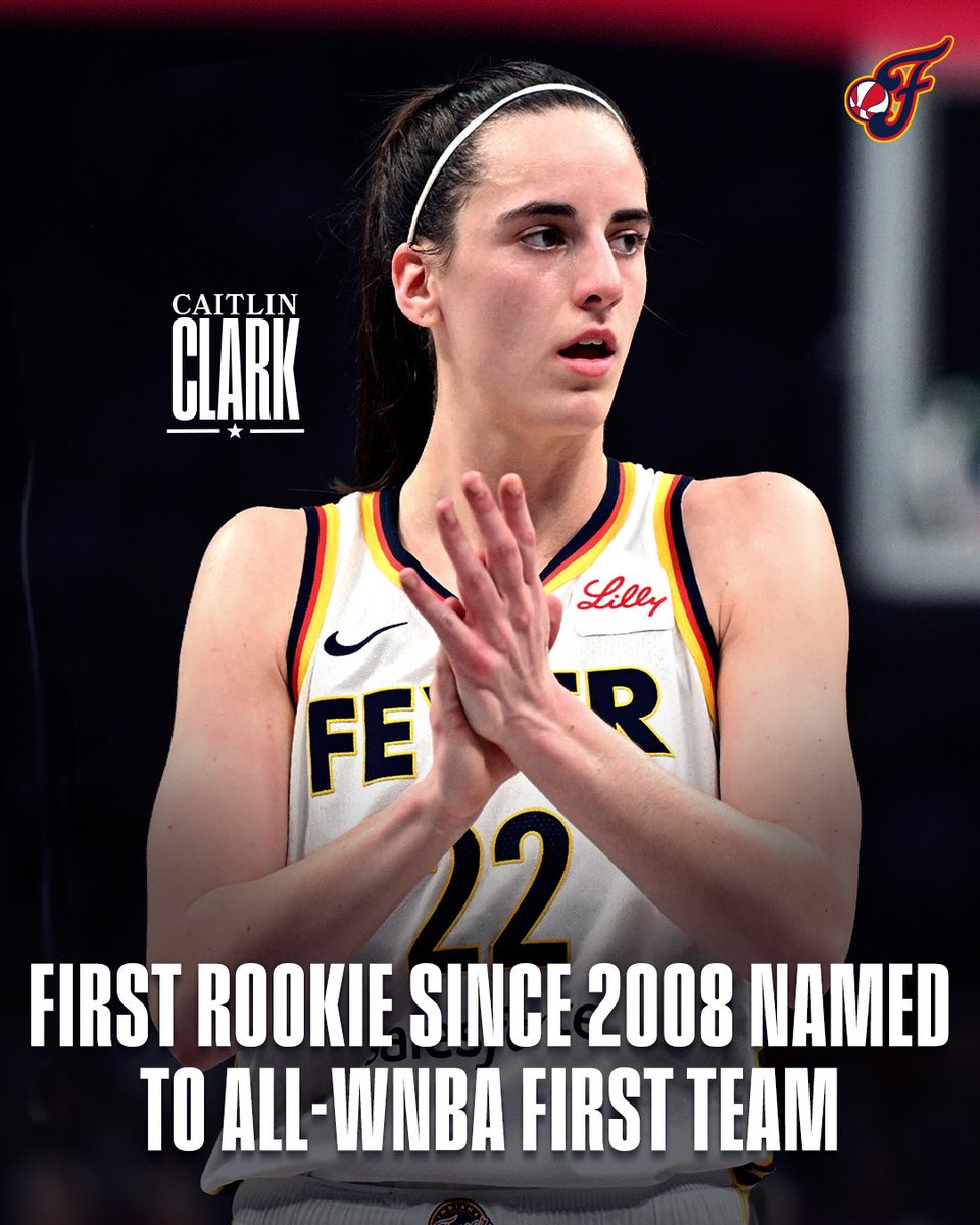 IndianaFever's tweet image. Caitlin Clark is the first rookie since 2008 to be named to the All-WNBA First Team.

she&apos;s just the fifth rookie ever to earn the honors, alongside Fever legend Tamika Catchings 🔥