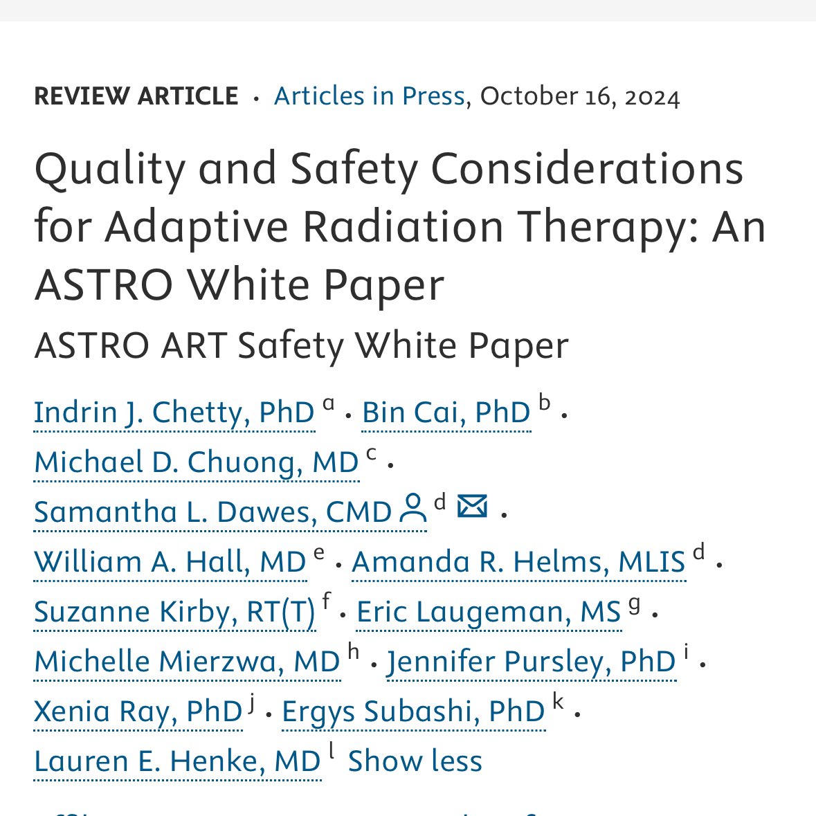 Lauren Henke, MD, MSCI (@lauren_henke) on Twitter photo Thrilled to see this Adaptive White paper in print <a href="/IJROBP/">IJROBP - The Red Journal</a> - This was a labor of love from start to finish by all members of this Task Force, & a delight to co-chair w/ Indrin. Thank you <a href="/ASTRO_org/">ASTRO</a> for helping to organize the best of our work!
redjournal.org/article/S0360-… Thrilled to see this Adaptive White paper in print <a href="/IJROBP/">IJROBP - The Red Journal</a> - This was a labor of love from start to finish by all members of this Task Force, & a delight to co-chair w/ Indrin. Thank you <a href="/ASTRO_org/">ASTRO</a> for helping to organize the best of our work!
redjournal.org/article/S0360-…
