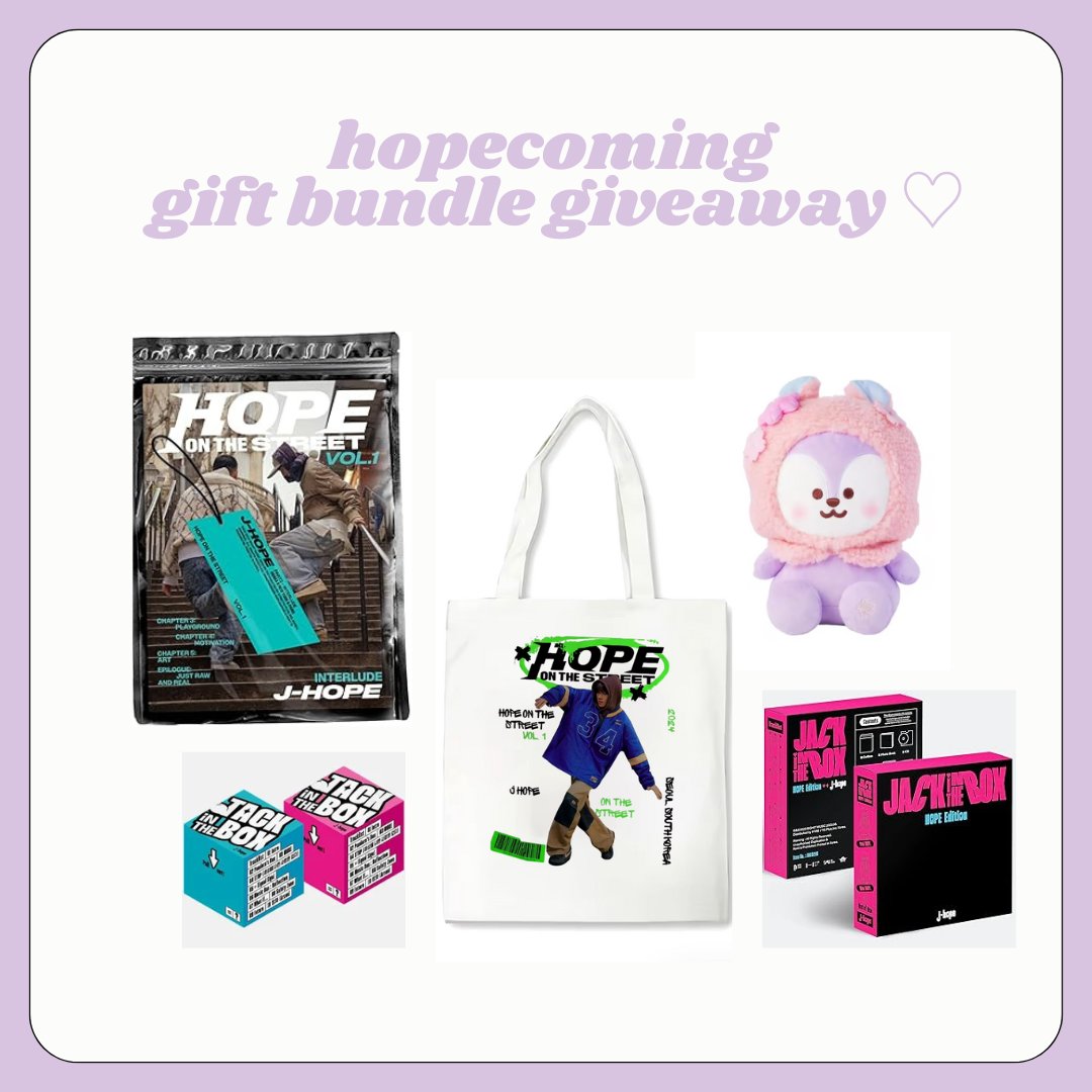 snowflowergifts's tweet photo. ⭑ Hobi's Homecoming Giveaway ⭑

⋆ 1 winner ♡
⋆ retweet &amp; like
⋆ followers only  

— worldwide | ends Oct 23 https://t.co/lJcy7BnCOK