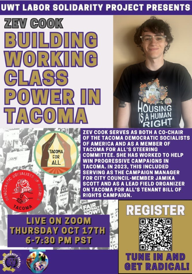 Not registered for tomorrow night's LSP <a href="/uwtacoma/">UW Tacoma</a> event with @ZevCook1, sharing a transformative vision for the future of Tacoma? Fear not, there's still time! 

We're live at 6pm PST. Be there, be radicalized!
forms.gle/1Pt6xAymcwdYsz…