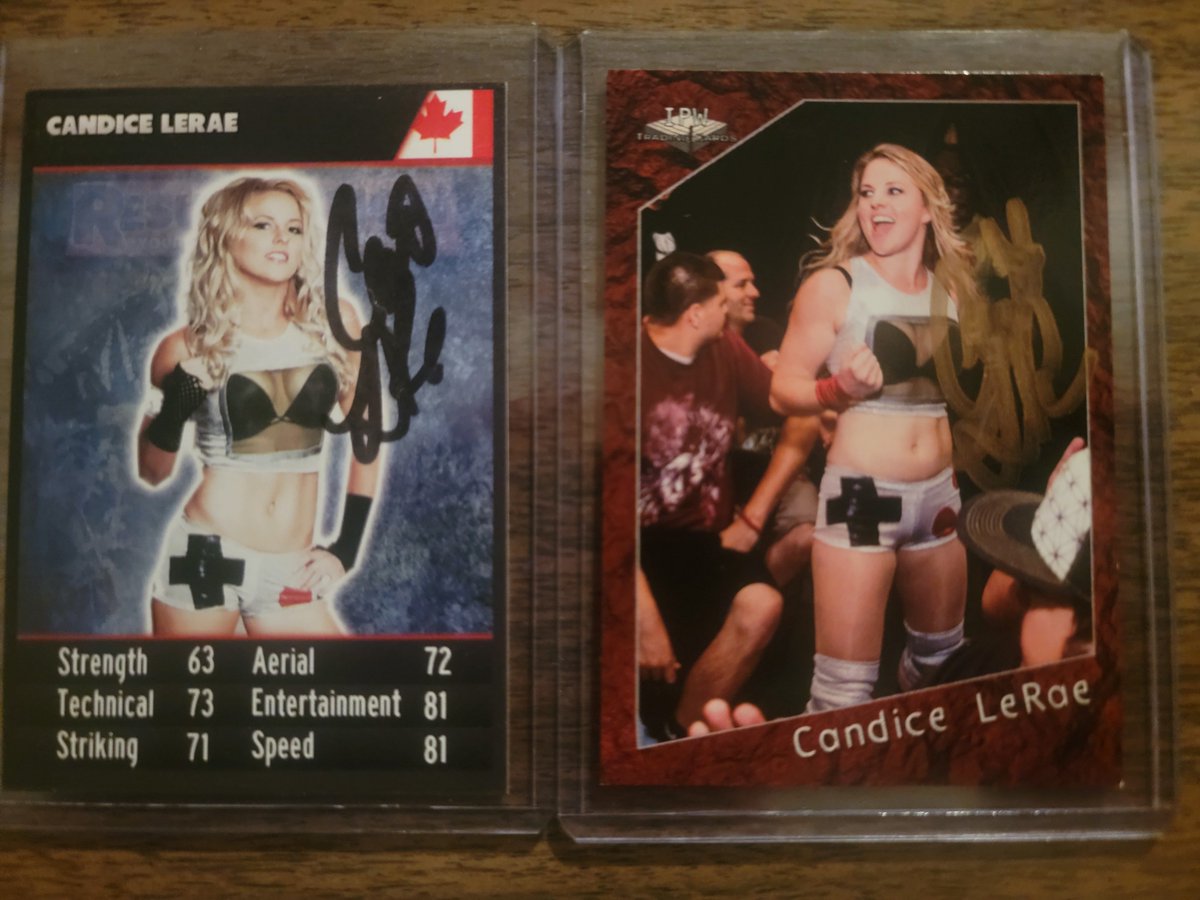 wrestlingcards's tweet photo. #WrestlingCardWednesday: A 2015 Resurrection Magazine & a 2015 IPW card signed by @CandiceLeRae at @2CWrestling #2Sets in Syracuse, NY back in 2015. #2CW #WWE #PWG #WrestlingCards #WrestlingTradingCards https://t.co/lWPMbifqg2