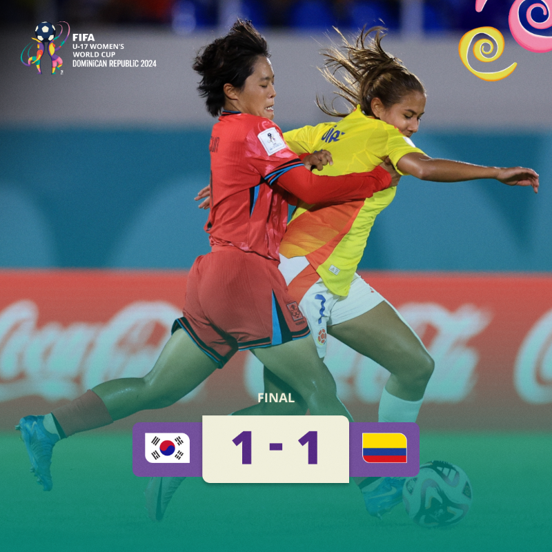 fifaworldcup_es's tweet photo. Las vigentes subcampeonas igualan en su estreno. 🇨🇴

@FCFSeleccionCol | #U17WWC